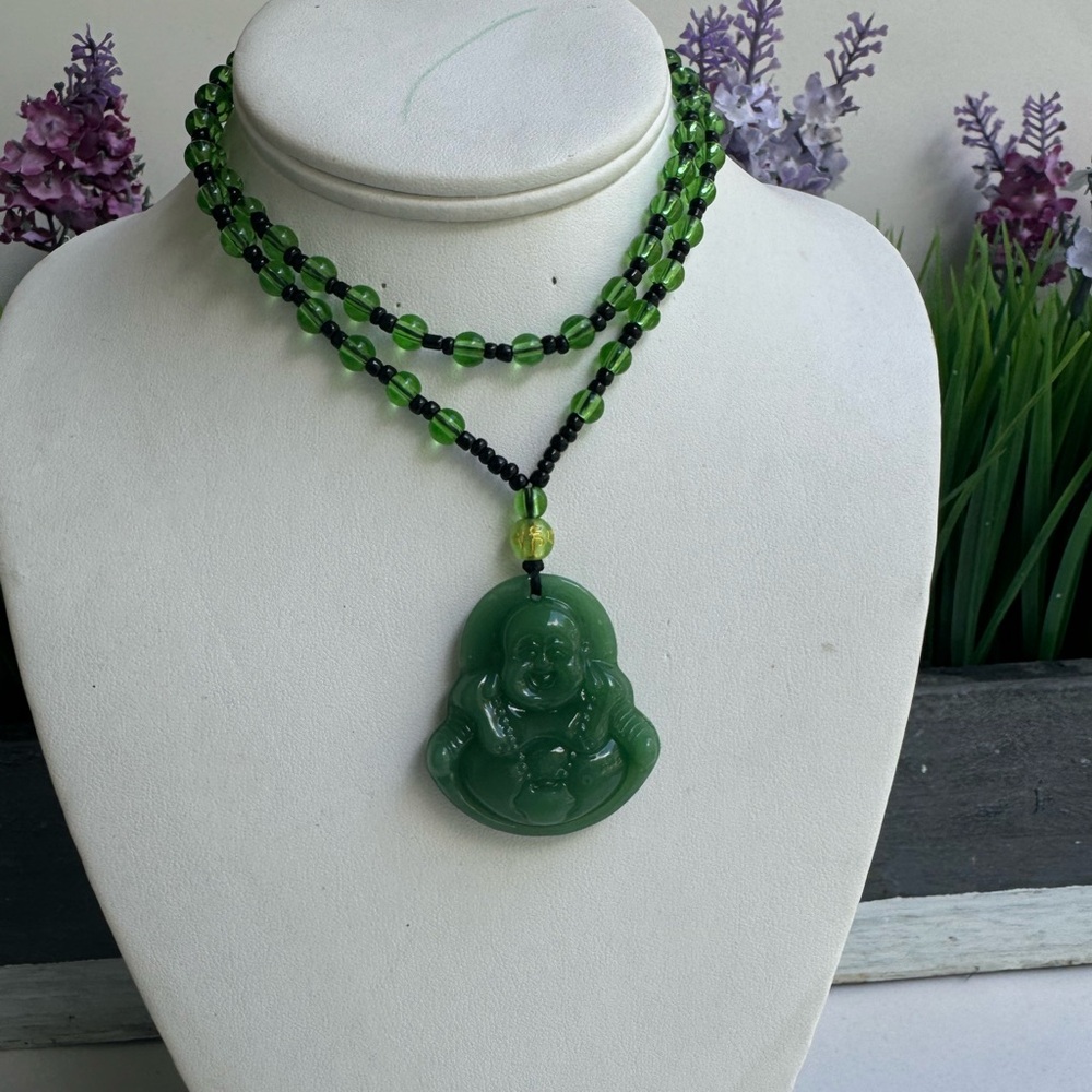 Green Buddha Pendant Necklace - Women Jewelry - Picture 8 of 12
